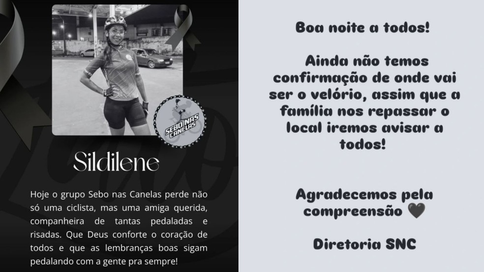 Grupos lamentaram a morte de Sildilene Martins — Foto: Reprodução/Redes Sociais