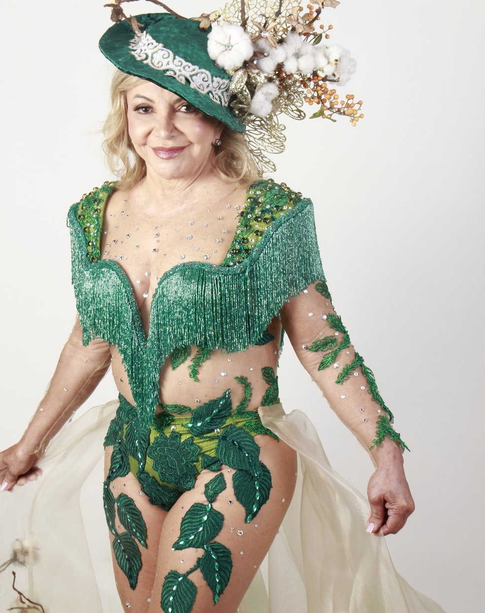 Maria do Carmo decidiu homenagear a economia mato-grossense através do vestido temático — Foto: Divulgação