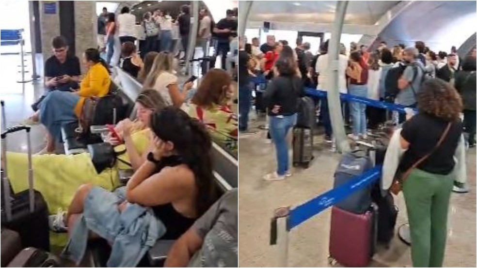 Passageiros ficaram sem embarcar no aeroporto de Fortaleza por conta de falta de peça para manutenção de avião que iria para Salvador. — Foto: Reprodução