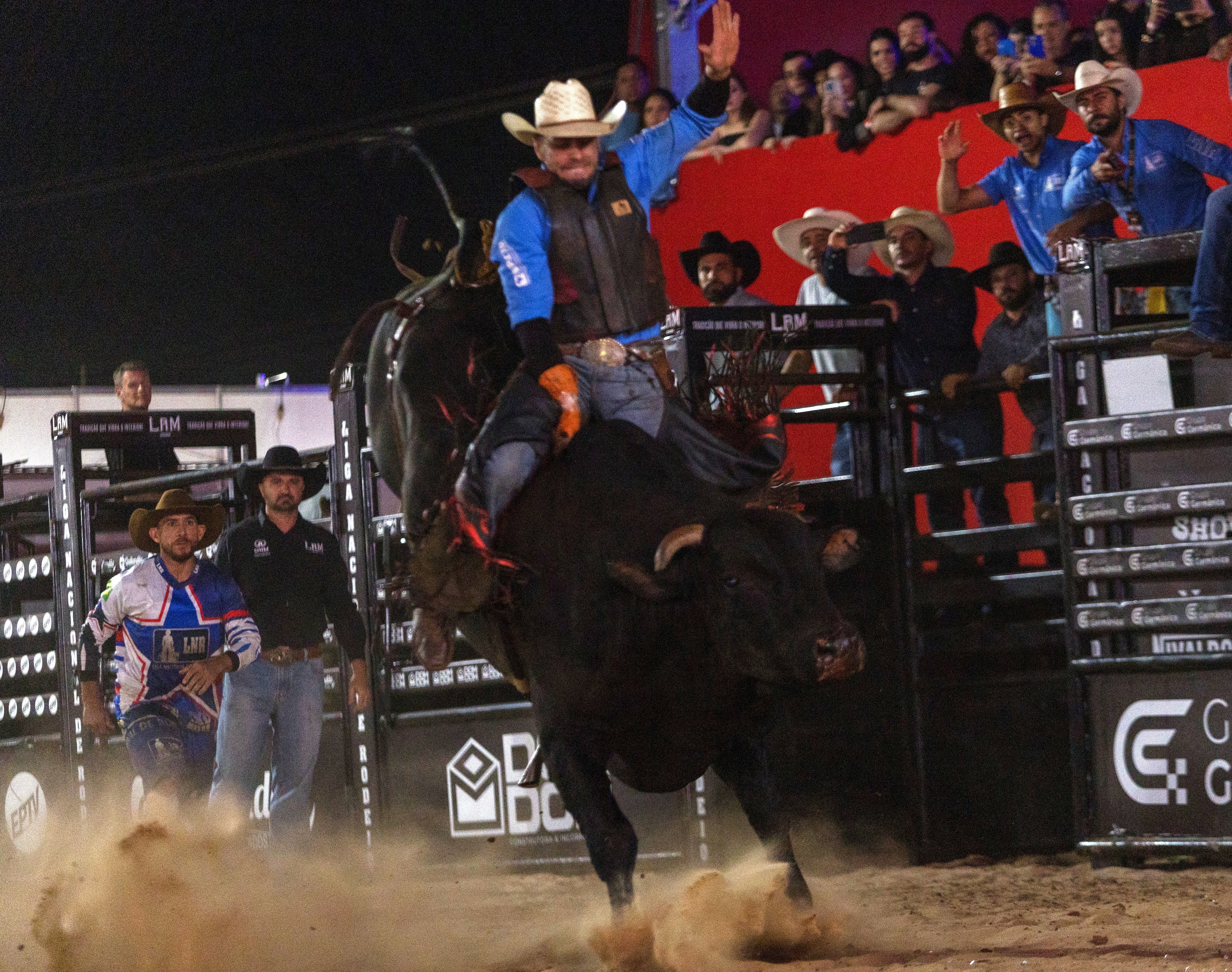 Peão durante prova de montaria em touros no Limeira Rodeo Music — Foto: Thomaz Marostegan/g1