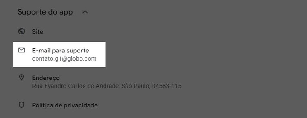 E-mail de cadastro do aplicativo pode ajudar a encontrar um app oficial — Foto: Reprodução