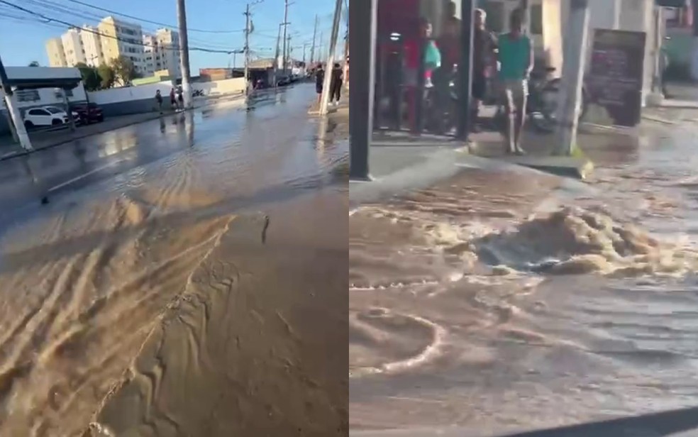 Rompimento de tubulação na Zona Norte de Aracaju — Foto: José Aragão Barroso