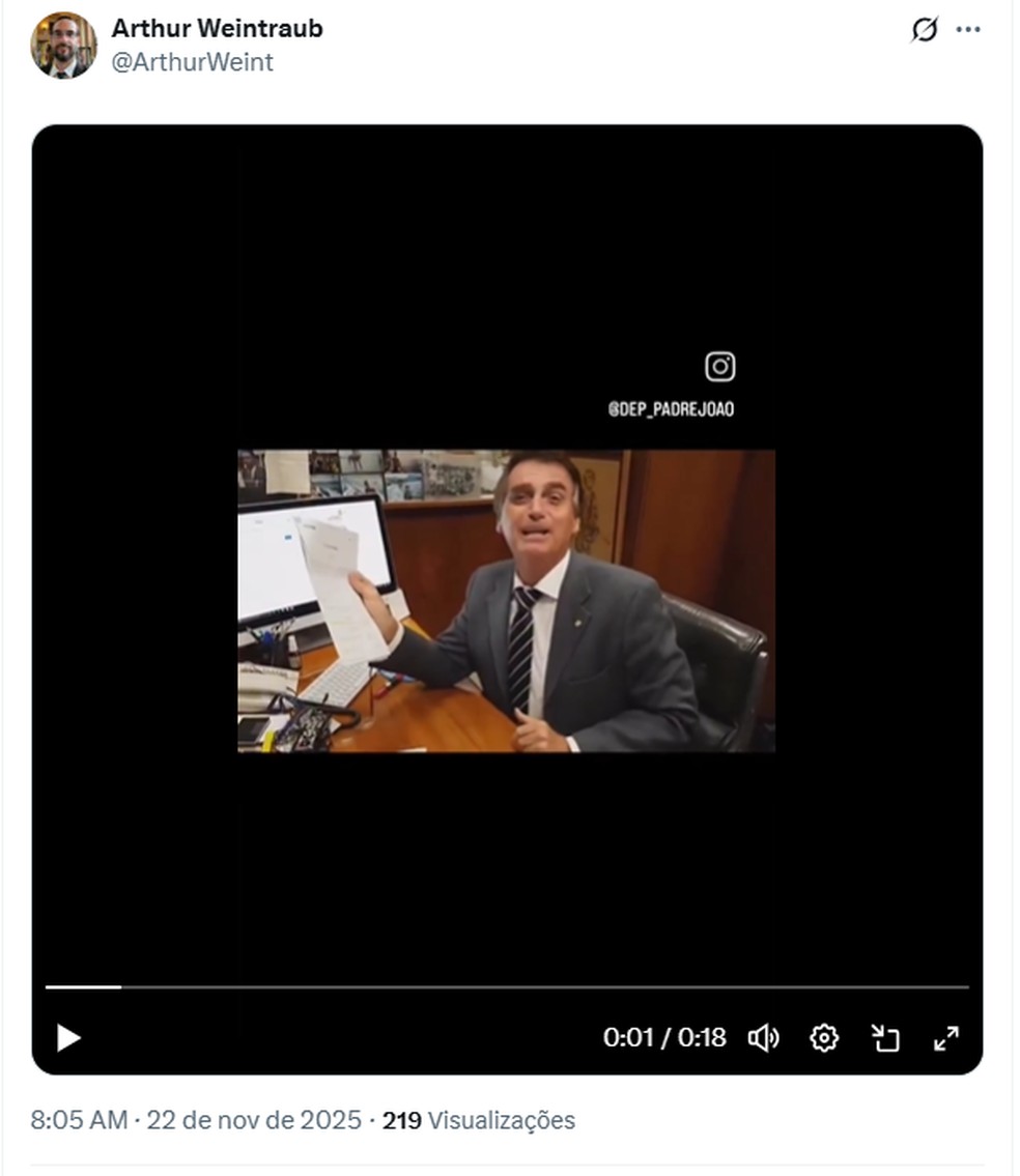 Postagem de Arthur Weintraub — Foto: Reprodução/X