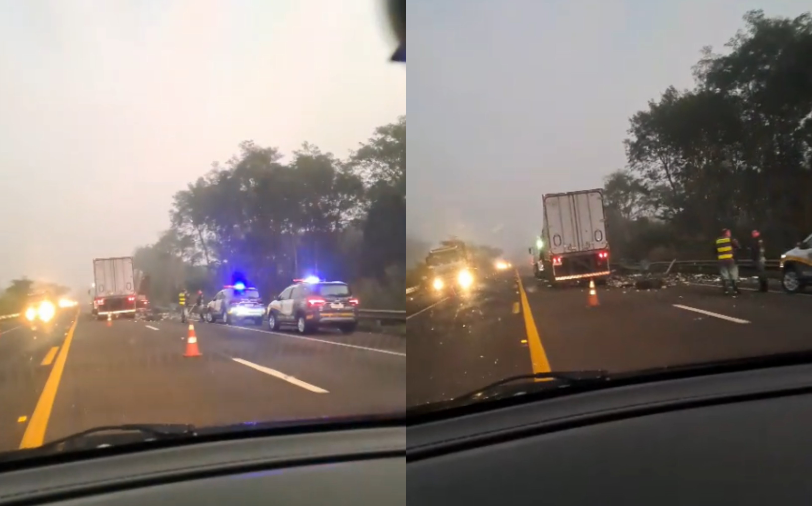 Passageira morre em acidente entre dois caminhões na Rodovia Raposo Tavares no interior de SP 
