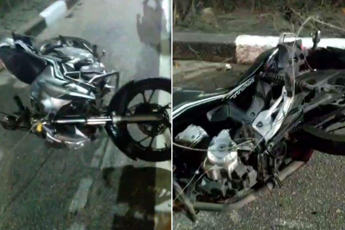 Motociclista se enrosca em fio, cai e fica ferido em avenida de São Vicente, SP