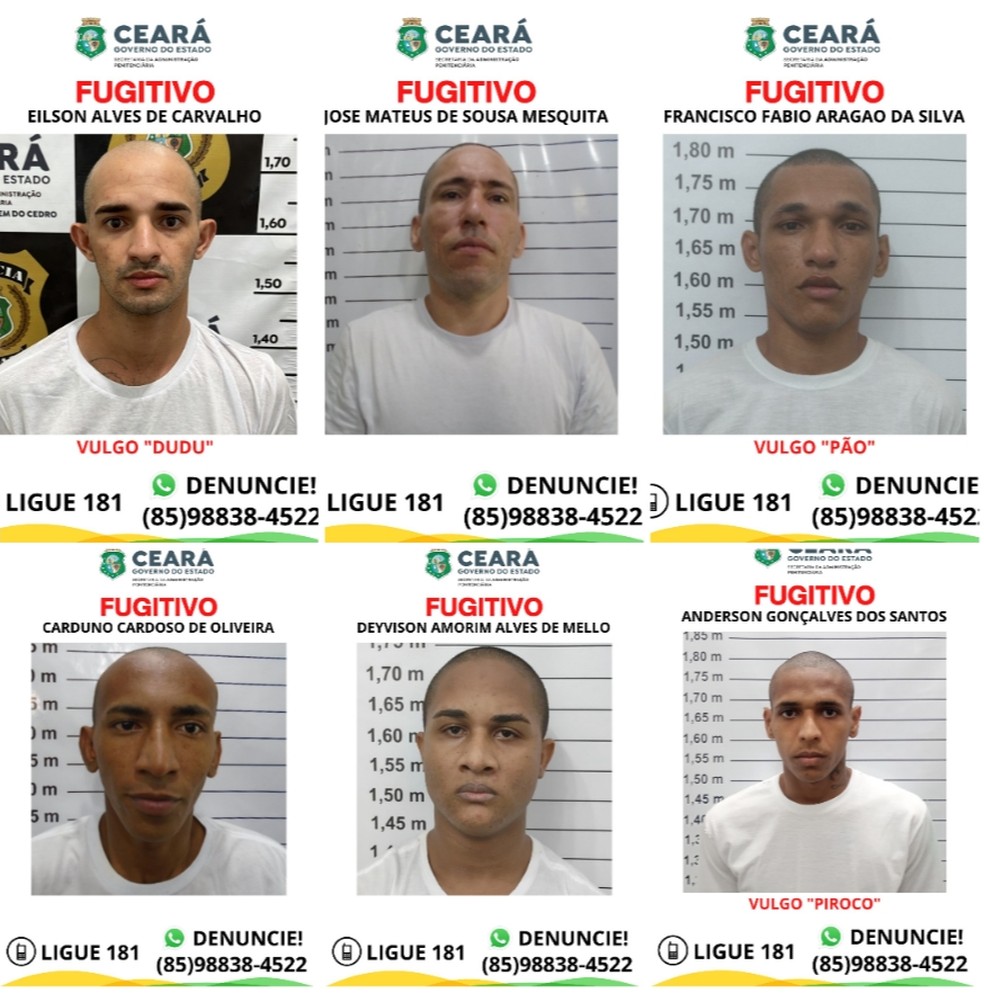 Seis dos presos que fugiram de penitenciária em Itaitinga, no Ceará. ? Foto: Divulgação/SAP