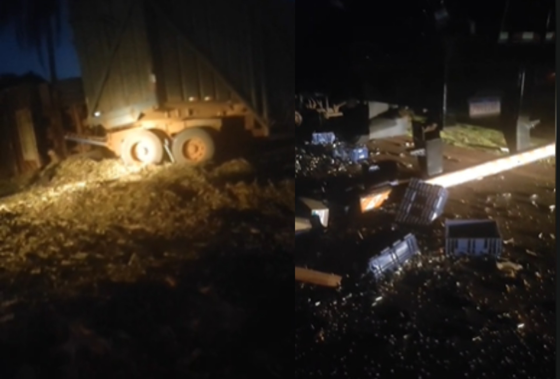 Carreta perde freio e provoca engavetamento na BR-163; três ficaram feridos