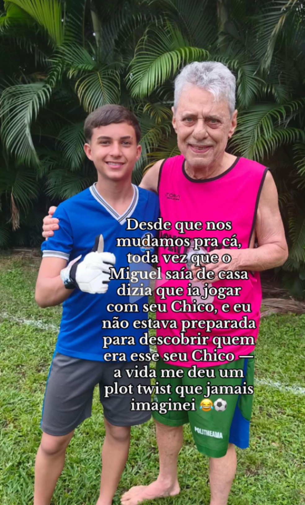 Mulher é surpreendida ao descobrir que Chico Buarque era o colega de futebol do filho — Foto: Reprodução/TikTok