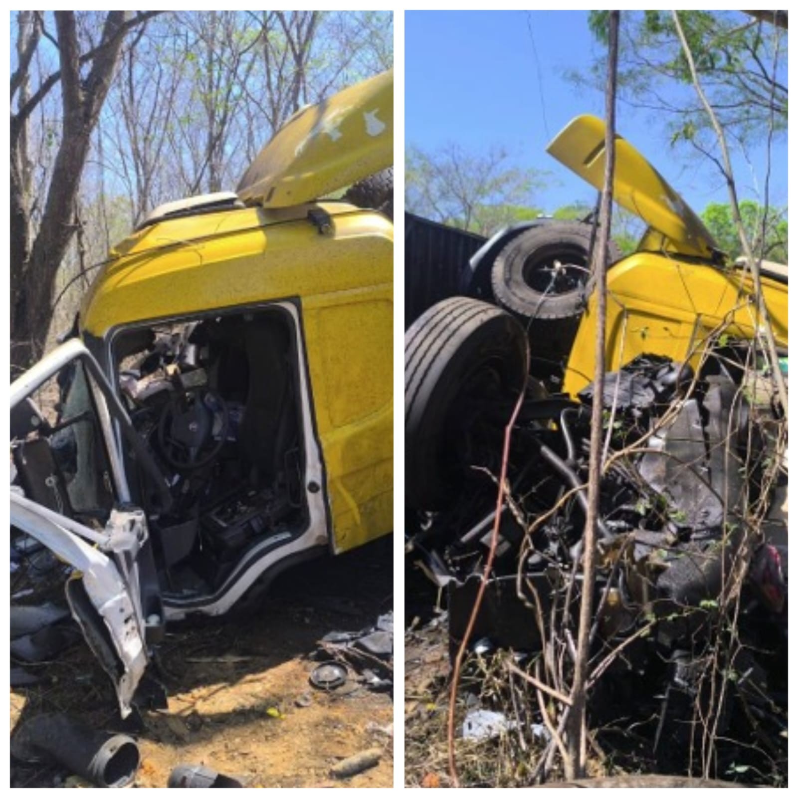 Motorista de carreta dorme ao volante, atinge lateral de outra carreta, sai da pista e bate em árvore na BR-135