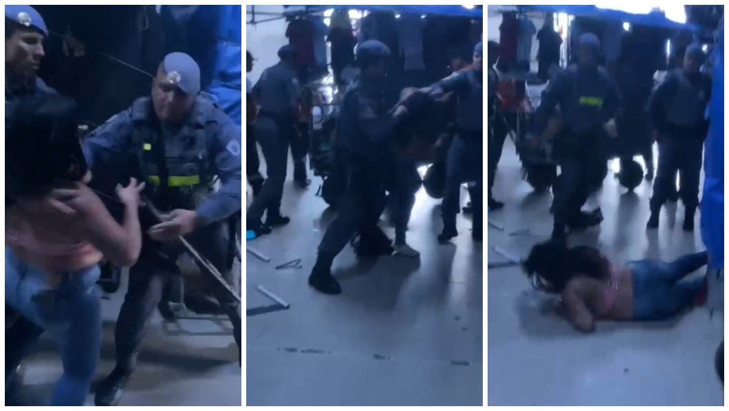 VÍDEO: PMs puxam cabelo e derrubam comerciante no chão durante apreensão de mercadorias no Brás, Centro de SP 
