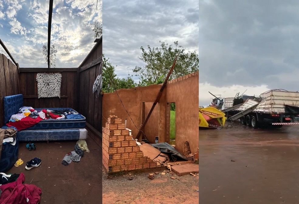 Casas e carros ficaram destruídos após vendaval atingir Paranhos (MS). — Foto: Divulgação/Prefeitura de Paranhos