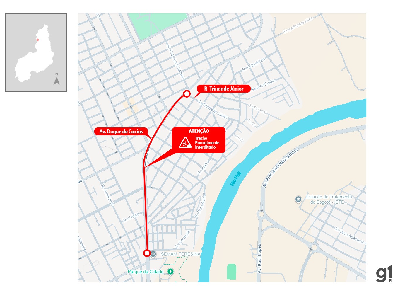 Trecho da Avenida Duque de Caxias é interditado parcialmente para obra da Águas de Teresina