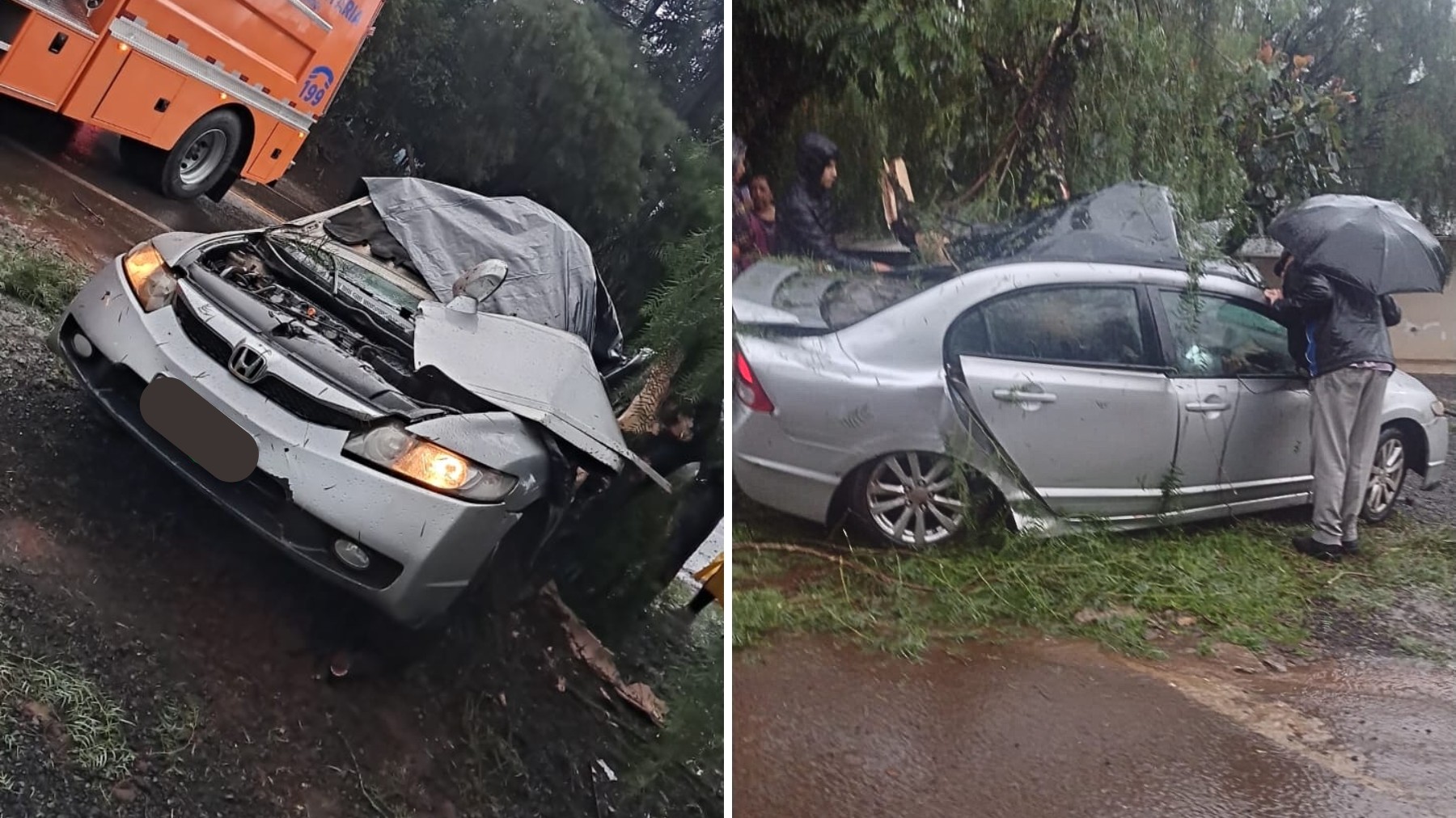 Casal morre após carro aquaplanar na chuva, capotar em rodovia e bater em árvore, no Paraná