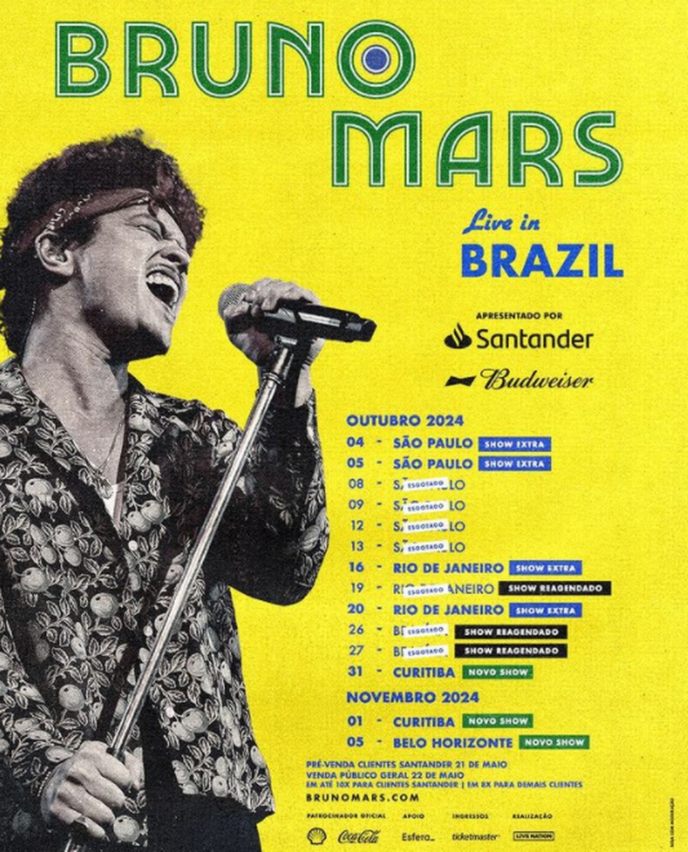Turnê "Bruno Mars Live In Brazil" — Foto: Divulgação