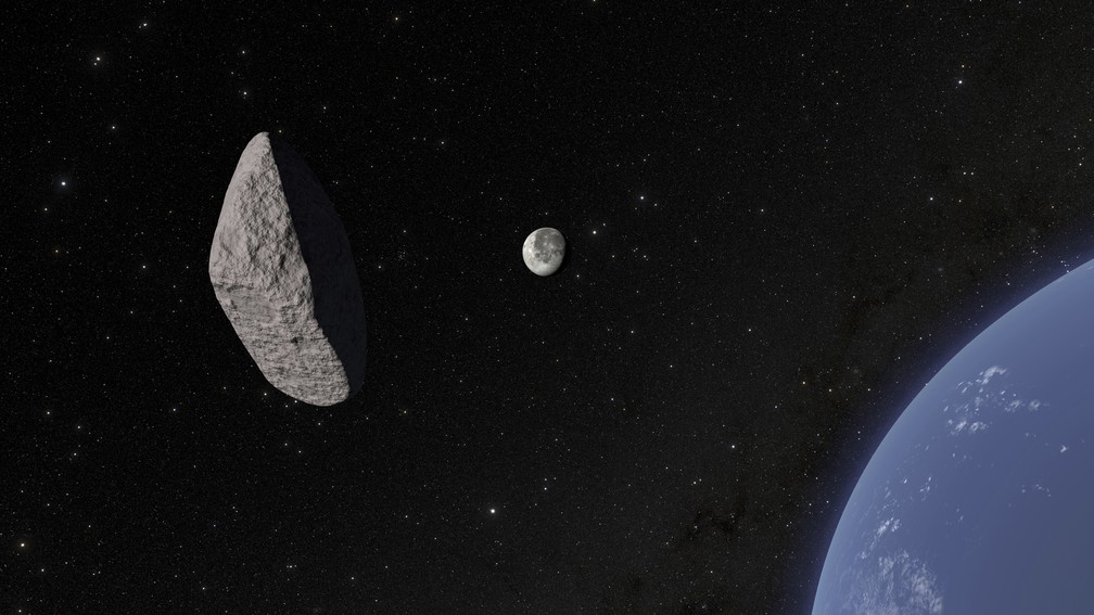 Imagem do asteroide em formato de disco de hóquei
