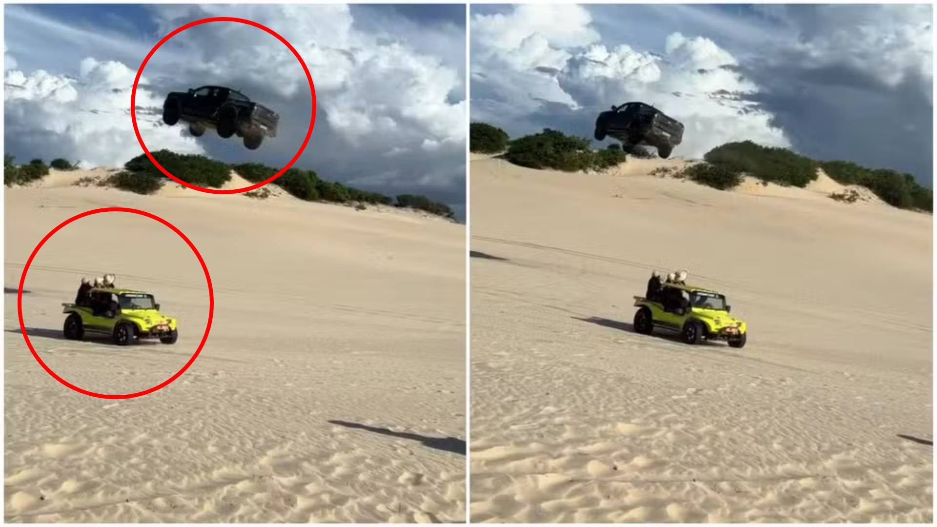 Motorista de picape que 'voou' sobre buggy no Ceará ficou desmaiado após impacto da aterrissagem 