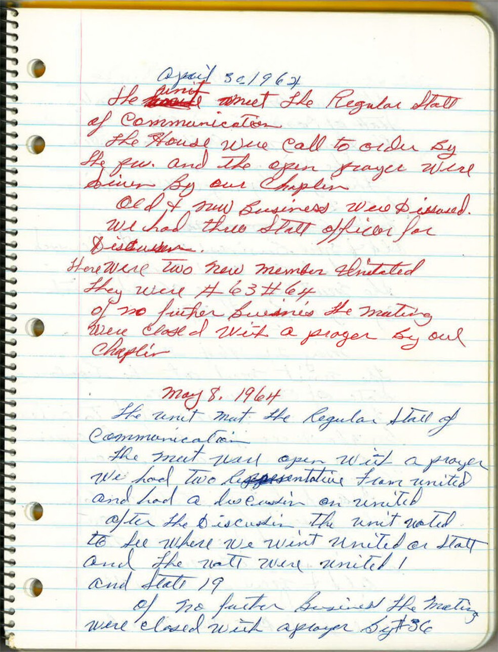 ata de uma reunião da Ku Klux Klan de 30 de abril de 1964 foi encontrada no Departamento de Segurança Pública do Mississippi. — Foto: Departamento de Segurança Pública do Mississippi