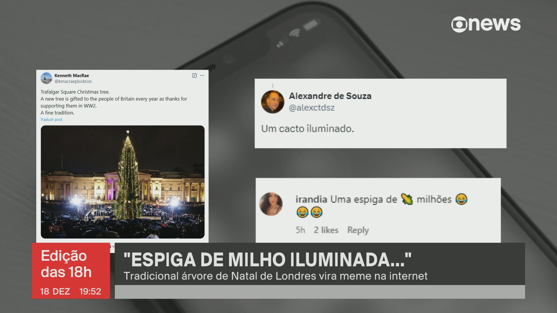 'Espiga de milho iluminada': tradicional árvore de Natal de Londres vira meme na internet; VÍDEO
