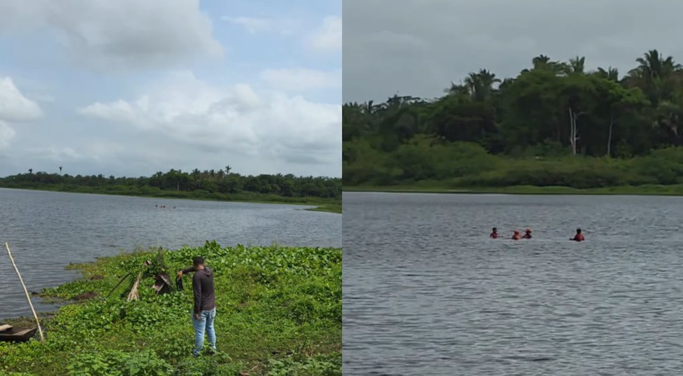 Mergulhadores iniciam varredura em lago durante buscas por crianças desaparecidas em Bacabal — Foto: Reprodução/Romarinho Bacabal