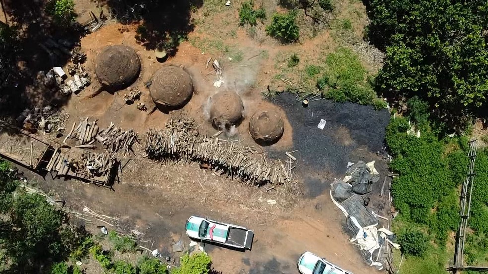 Carvoaria clandestina em Paracatu — Foto: Polícia Militar/Divulgação