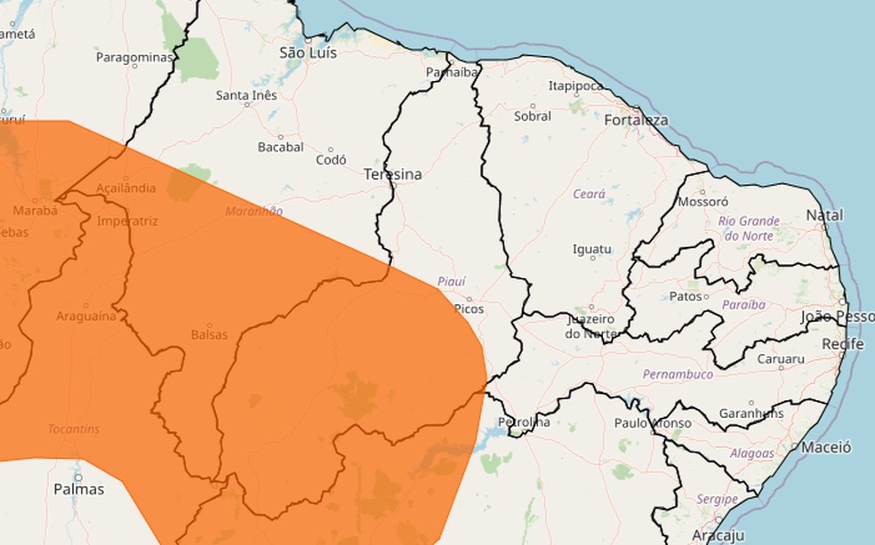 Piauí tem alerta laranja em partes das regiões Sudeste, Sudoeste e Centro-Norte. — Foto: Reprodução/Inmet