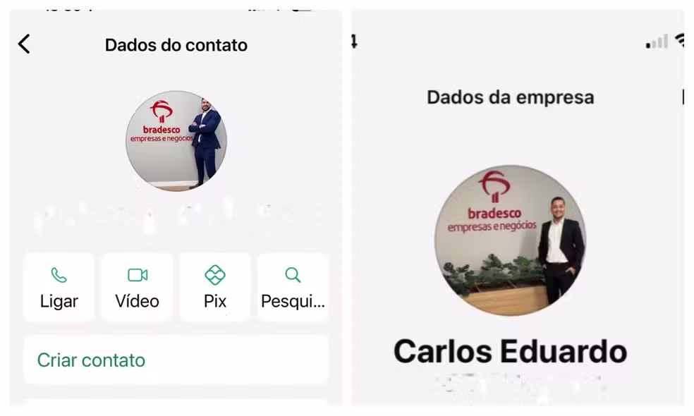 Golpistas se passaram por gerentes do Bradesco em contato com vítimas pelo WhatsApp. — Foto: Reprodução