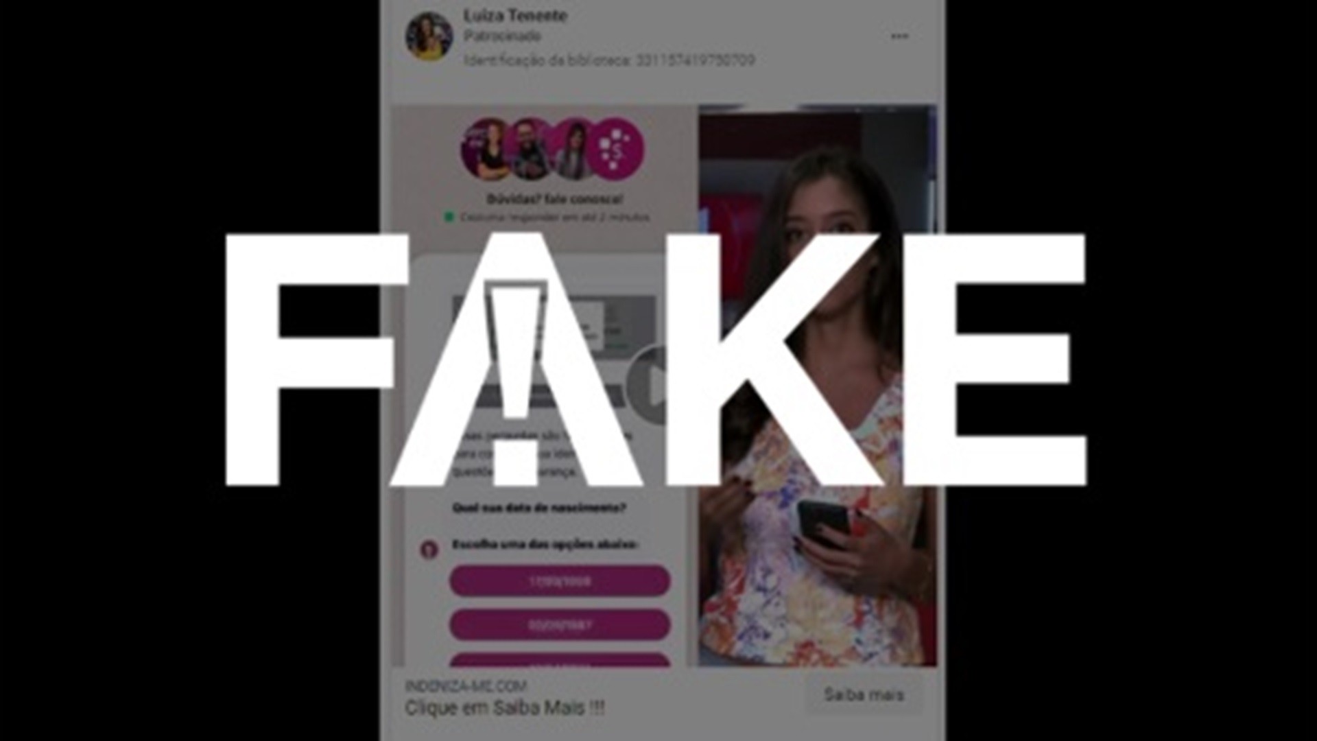 É #FAKE vídeo que usa imagem de Luiza Tenente e Fátima Bernardes para anunciar indenização da Serasa; trata-se de um golpe