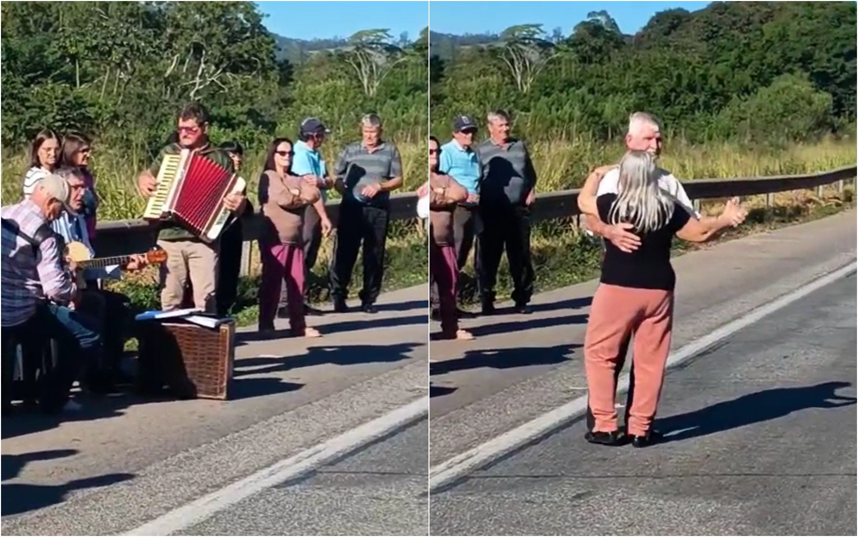 VÍDEO: Idosos dançam na rodovia 
após passarem a noite parados em congestionamento na Fernão Dias, em MG