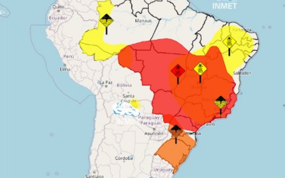 Inmet amplia o alerta de calor para Goiás e outros estados — Foto: Reprodução/Inmet