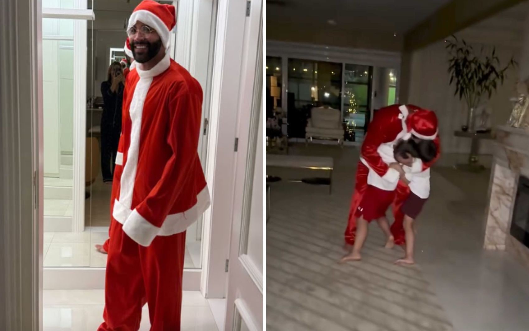 Gusttavo Lima se veste de Papai Noel e faz surpresa para os filhos; vídeo