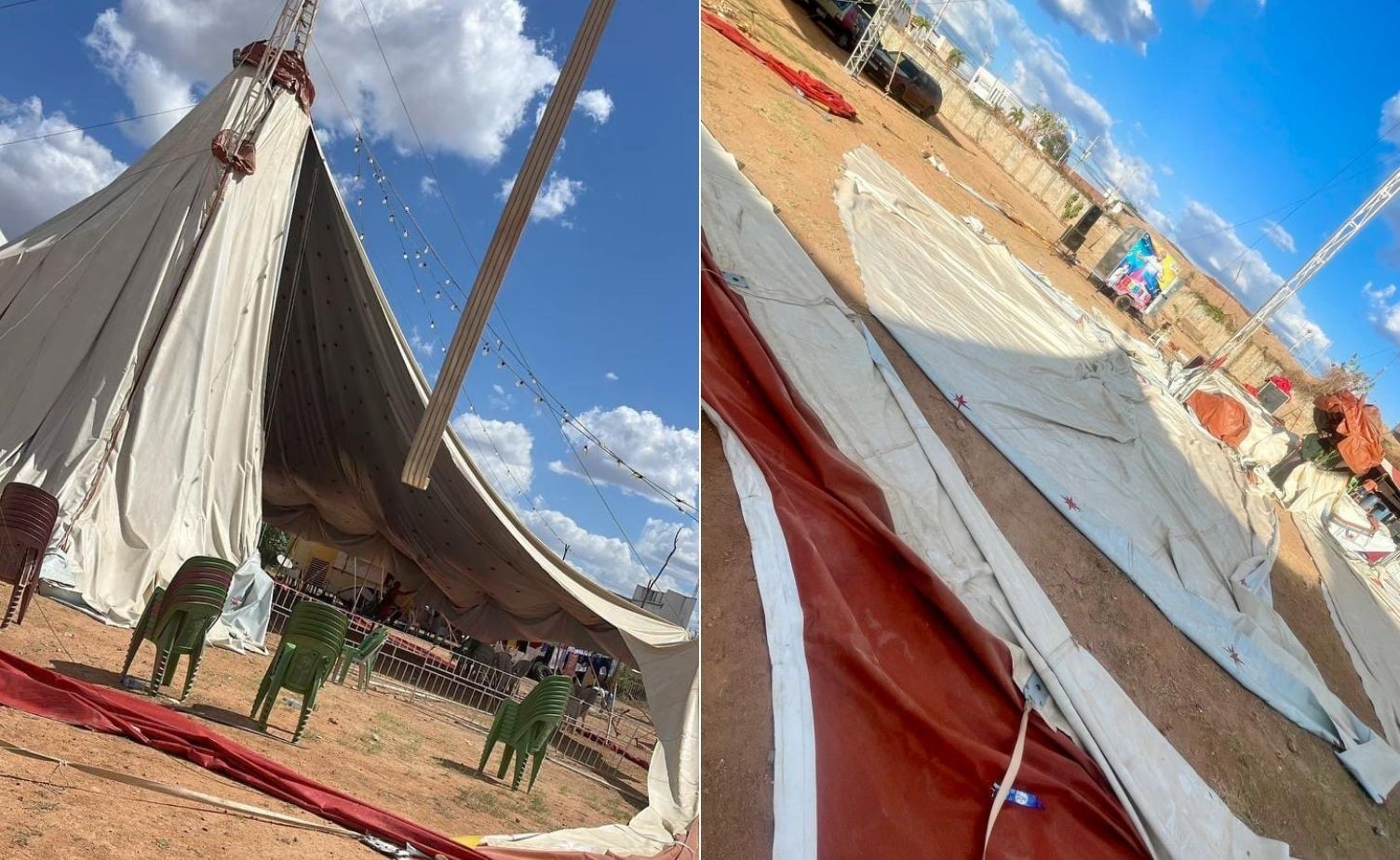 Ventania rasga lona de circo no interior do RN 