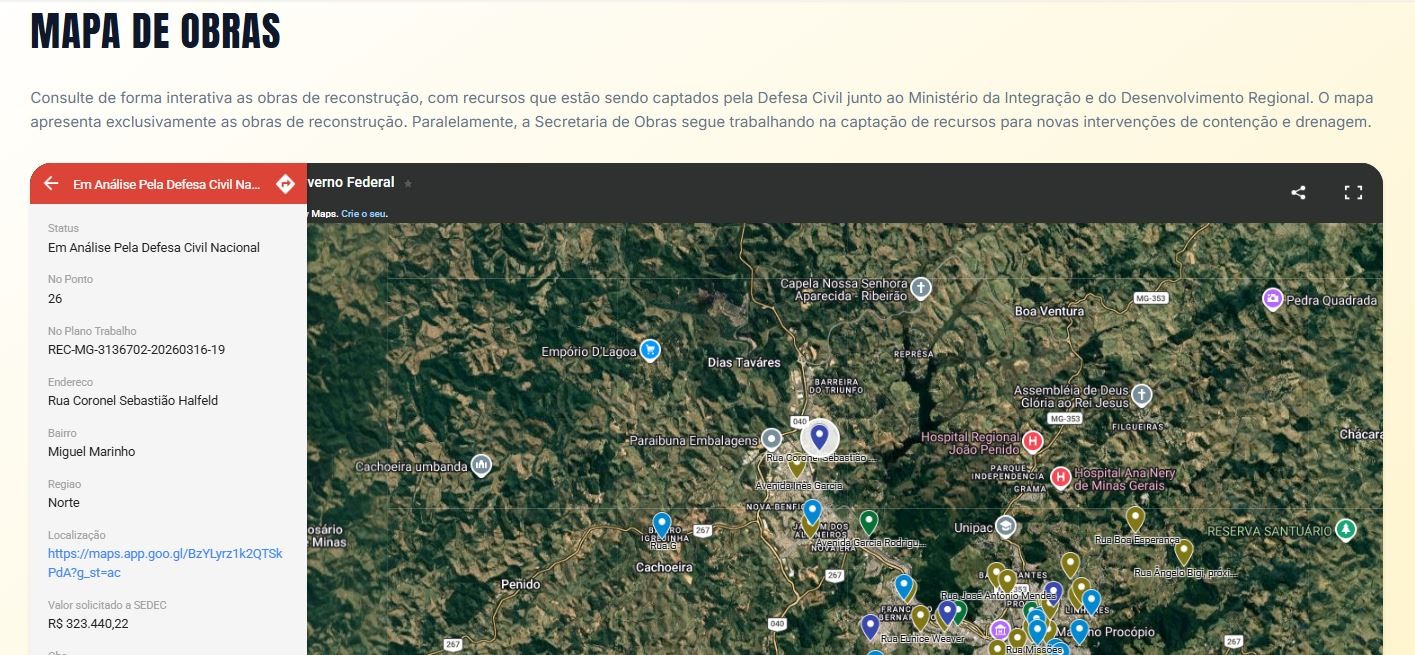 Novo portal mostra dados sobre chuva e obras em andamento em Juiz de Fora; veja como acessar