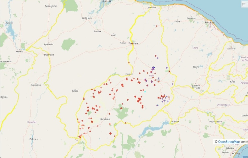 Piauí registra 279 focos de incêndio nesta quinta-feira (19). — Foto: Inpe