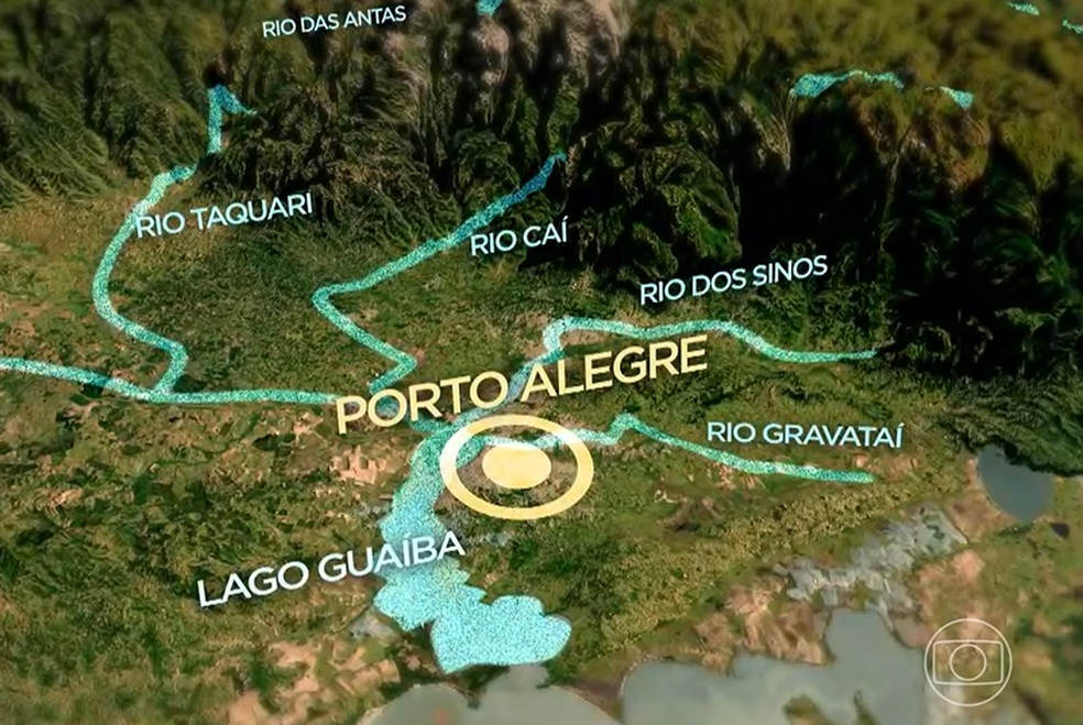 Arte mostra rios que desembocam no Guaíba — Foto: Reprodução