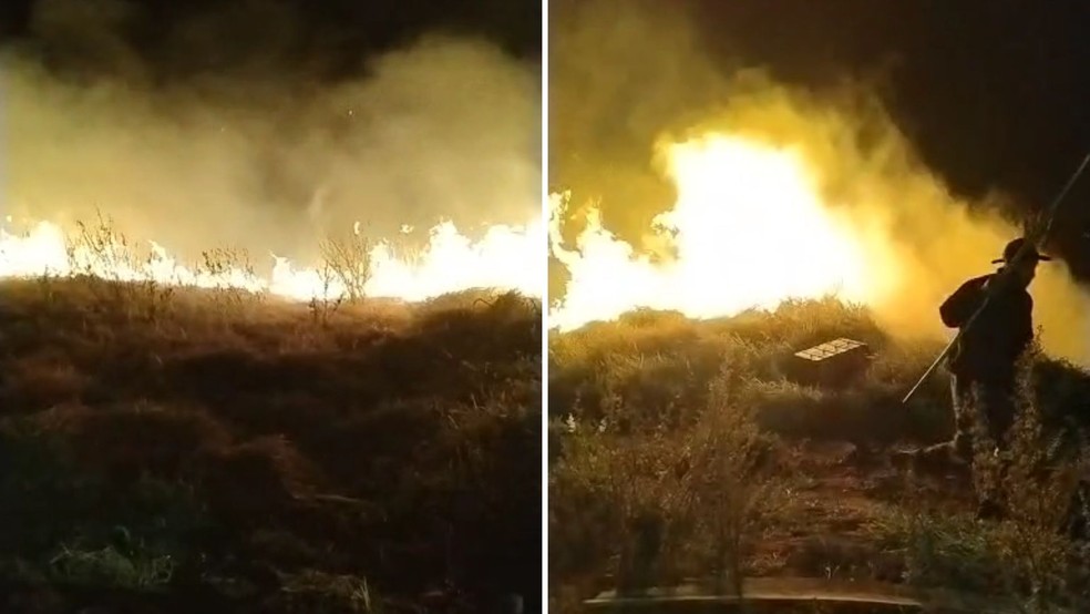Incêndio de grandes proporções também atingiu uma área de mata no bairro Jardim Itamarati e Bem-te-vi II — Foto: Facebook / Reprodução
