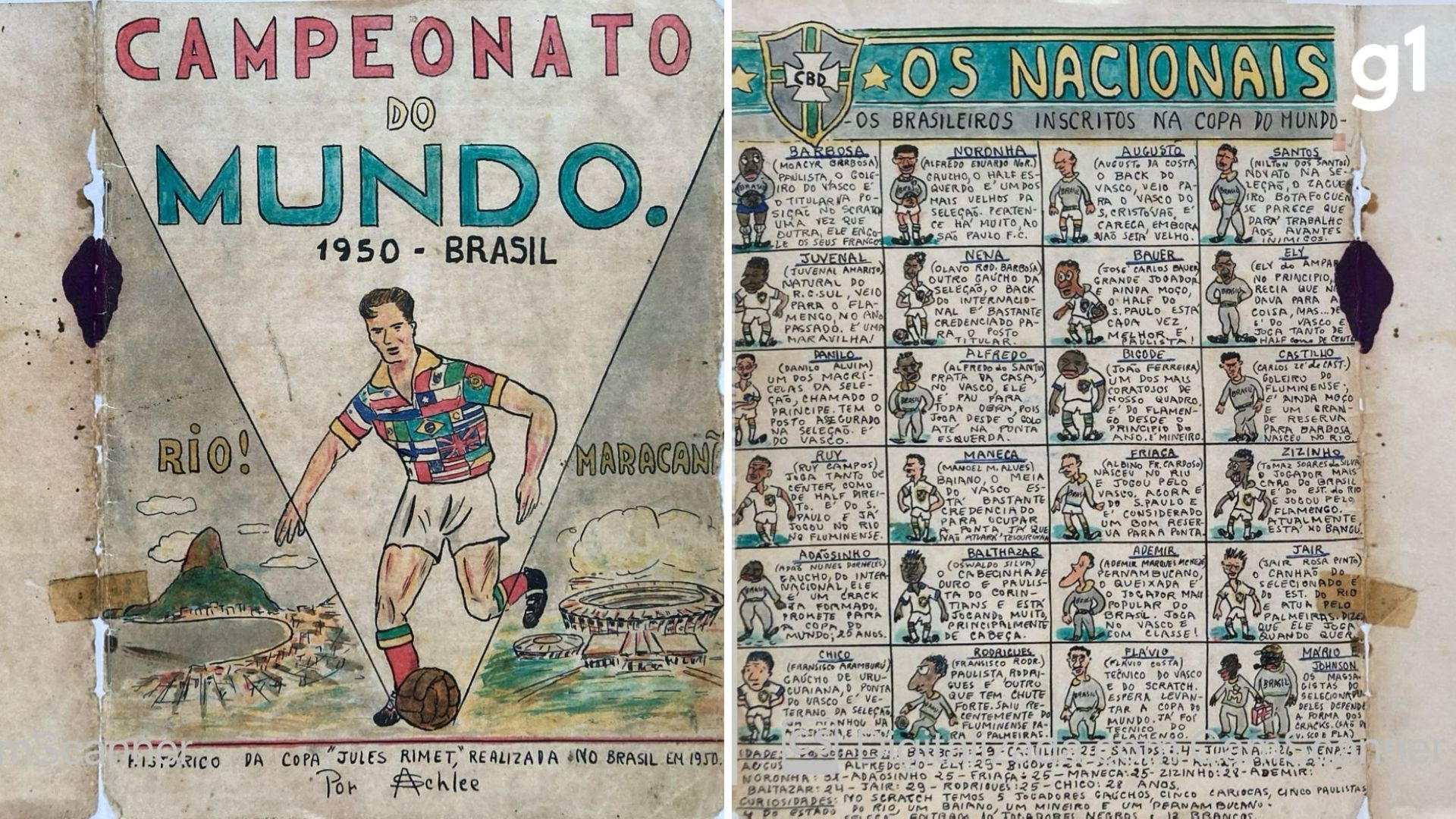 Criador da camisa 'canarinho' da Seleção fez caderno com crônicas de jogos e desenhos de lances da Copa de 1950 só ouvindo pelo rádio; veja