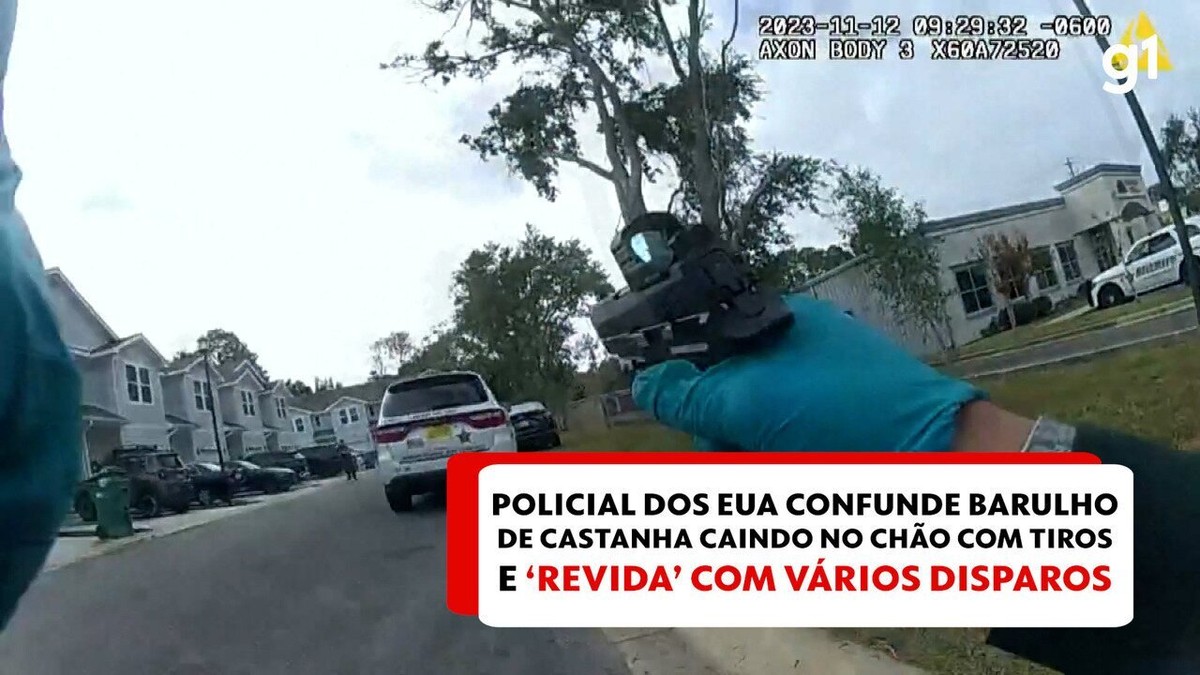 Nos EUA, policiais confundem barulho de castanha com tiro, reagem e disparam contra carro; ninguém se feriu