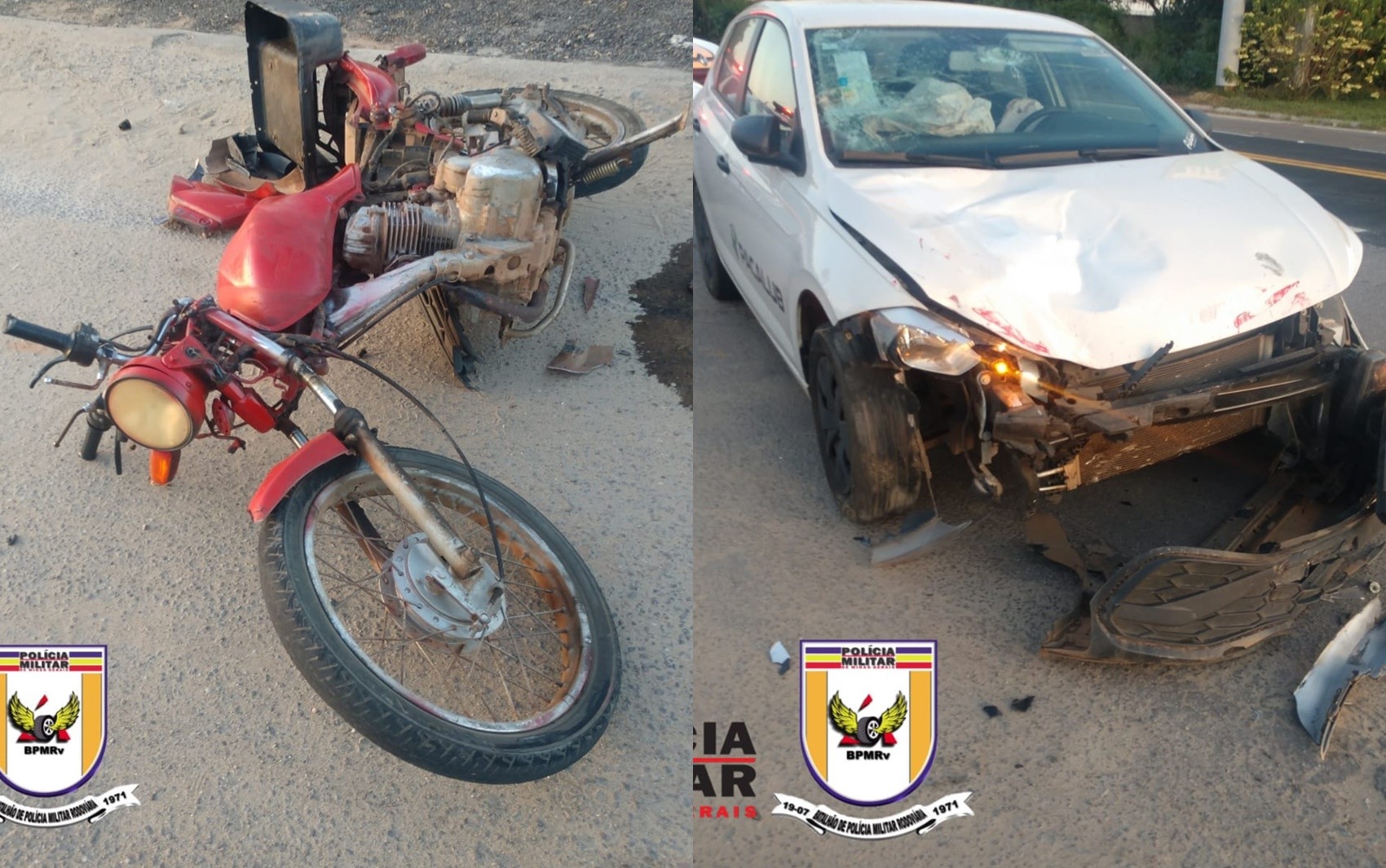 Motociclista fica gravemente ferido após batida com carro na BR-265, em Santana da Vargem, MG