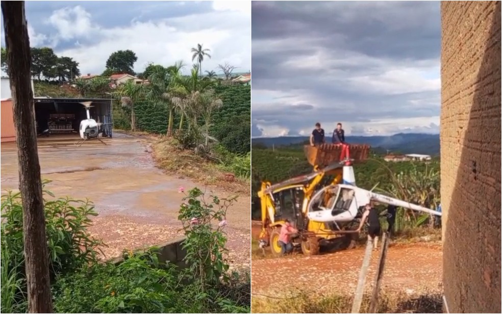 Helicóptero cai na zona rural e deixa dois feridos em Nova Resende, MG — Foto: Reprodução / Redes sociais