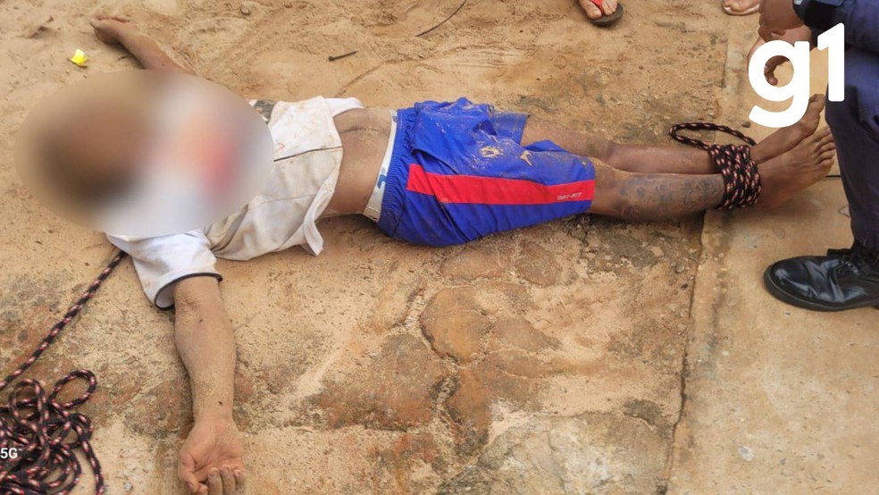 Homem foi amarrado até a chegada da polícia — Foto: Guarda Municipal de Lucas do Rio Verde