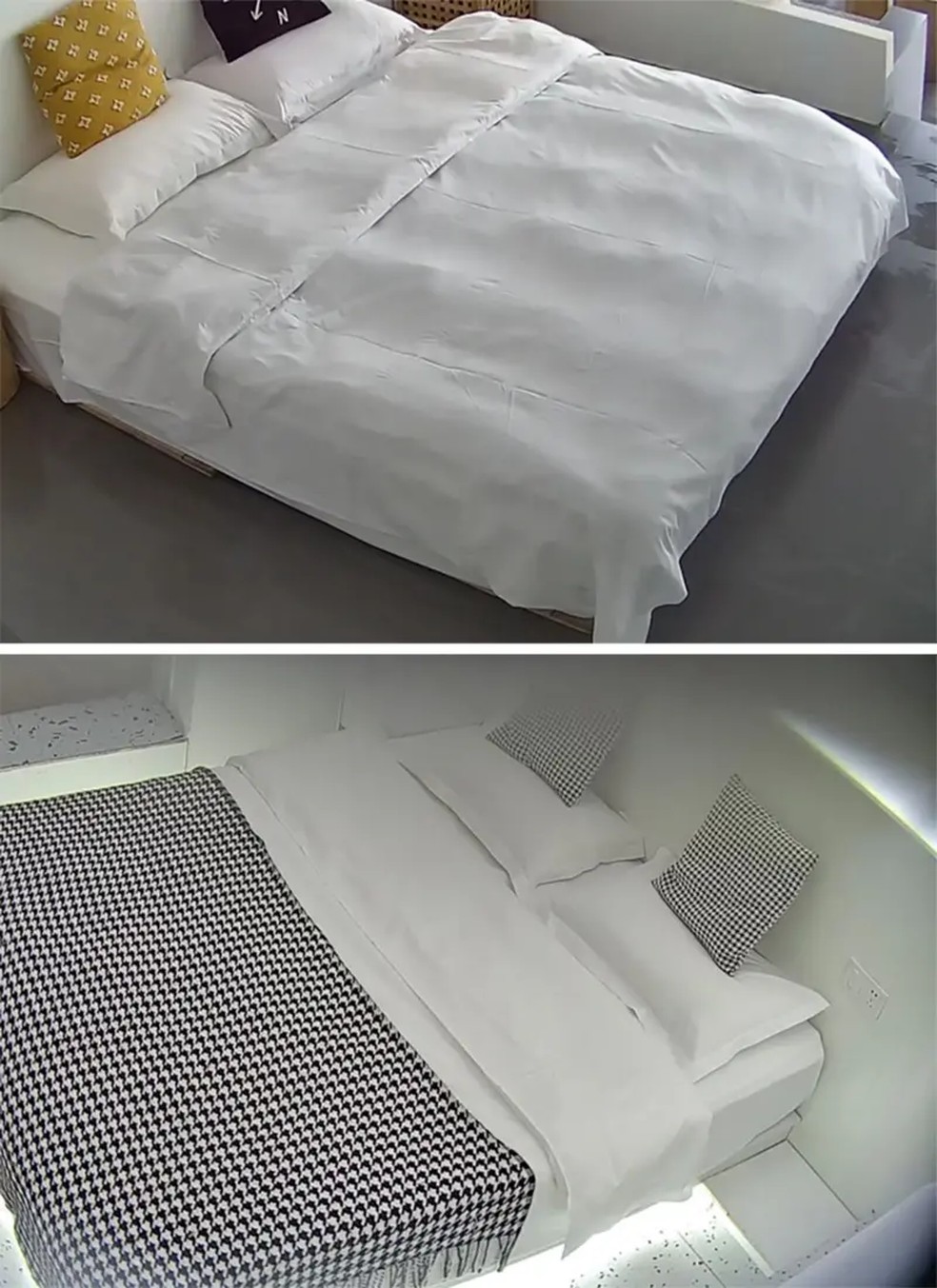 As transmissões ao vivo feitas com câmeras escondidas mostram com clareza as camas dos quartos de hotel — Foto: Reprodução