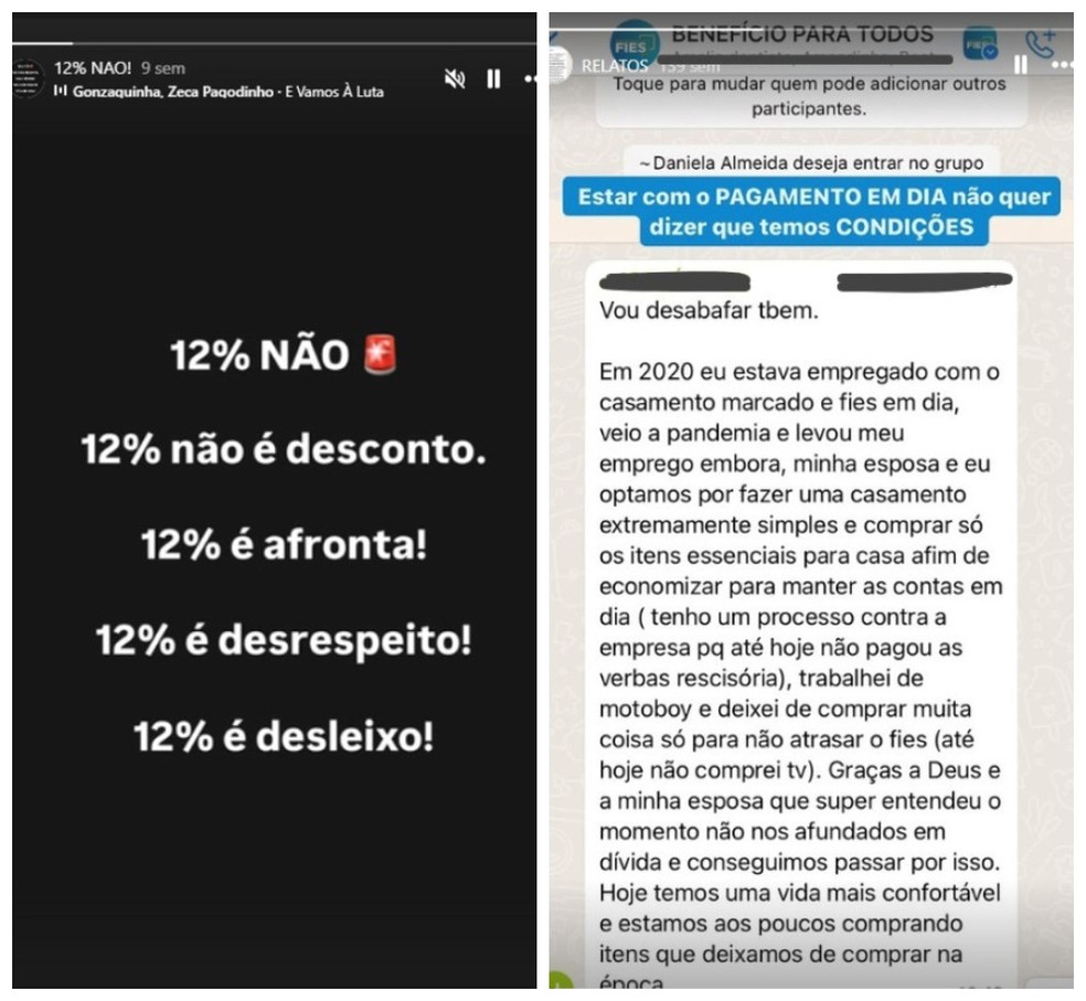 Movimento Adimplentes do Fies reúne estudantes que defendem condições iguais de renegociação para quem manteve os pagamentos em dia. — Foto: Reprodução/Instagram