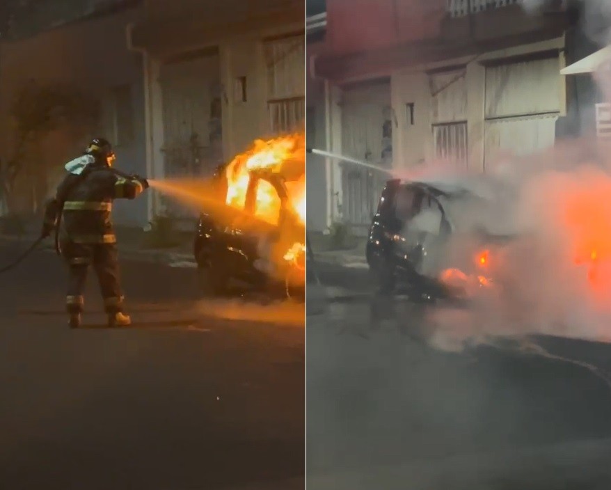 Carro pega fogo e é totalmente consumido pelas chamas em Marília; vídeo 