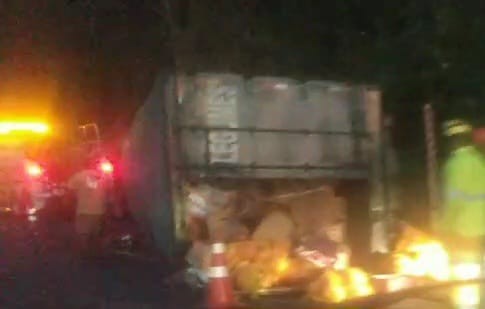 Caminhão tomba na descida da Serra das Araras, em Piraí 