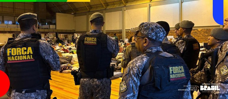 Após prisões, equipes da Força Nacional são escaladas para ajudar na segurança dos abrigos no RS