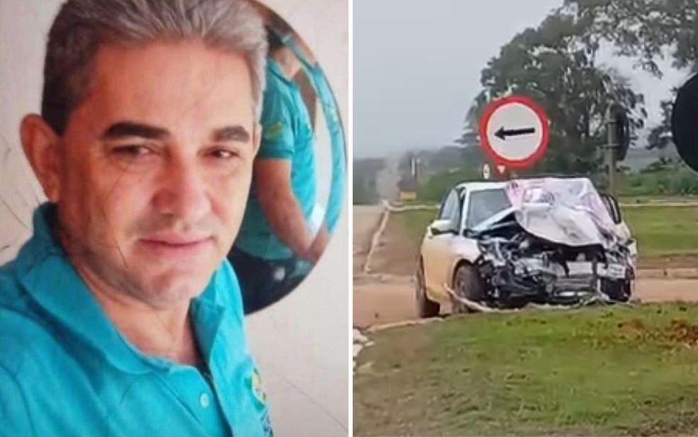 Motorista de carro da Prefeitura de Alto Horizonte que morreu enquanto transportava pacientes, em So Luiz do Norte  Foto: Divulgao/PRF-GO e Arquivo pessoal/Romrio Farias Borges