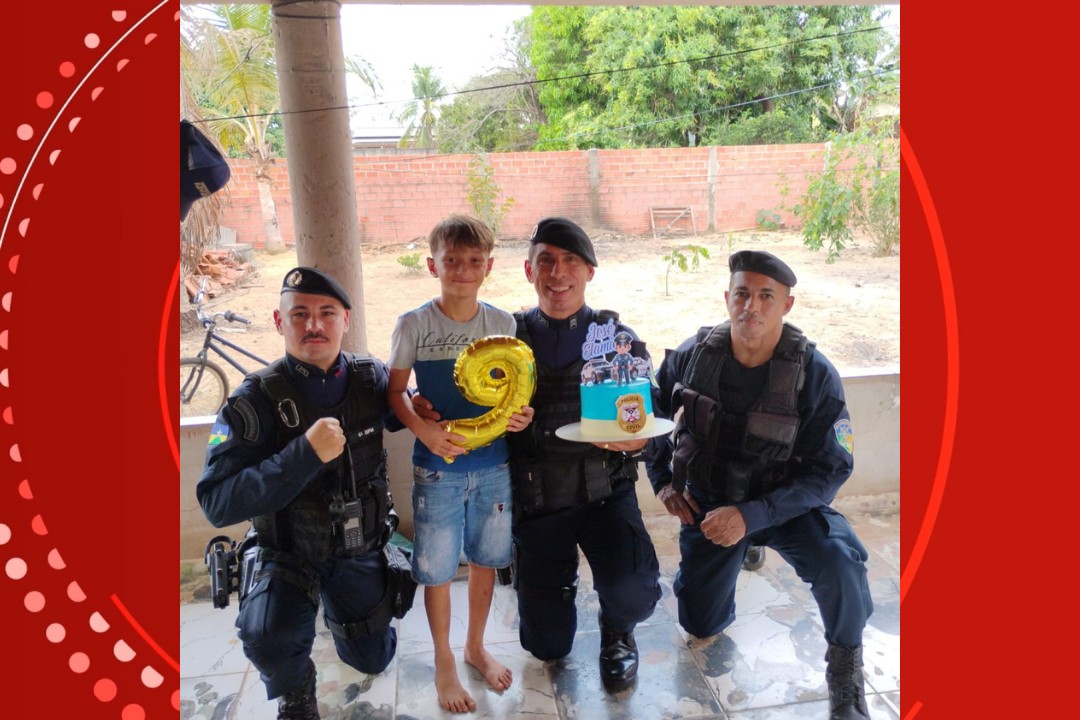 Menino de nove anos realiza sonho de ter policiais em na festa de aniversário em RO