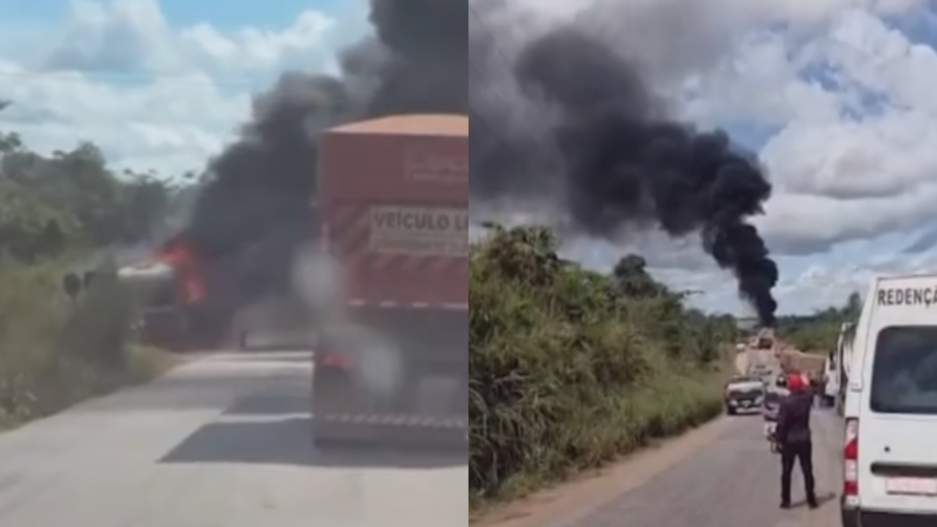 Caminhão-tanque pega fogo na BR-158, e risco de explosão assusta motoristas no Pará