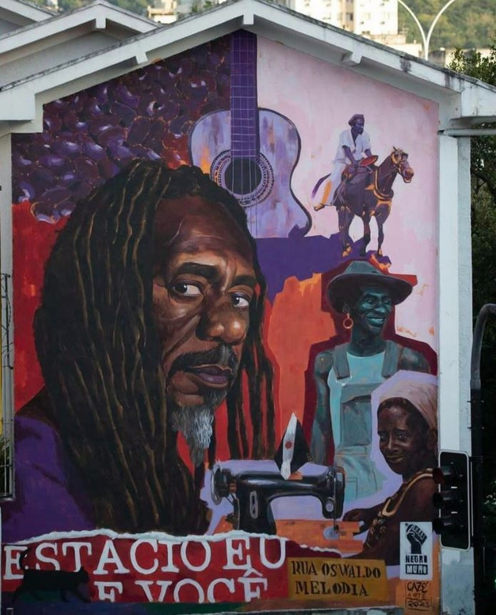 Luiz Melodia é homenageado em mural no Estácio — Foto: Reprodução/Facebook projeto Negro Muro