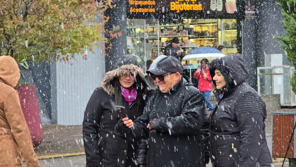 Neve em São Joaquim nesta quinta-feira, 29 de maio de 2025 — Foto: Mycchel Legnaghi/Divulgação